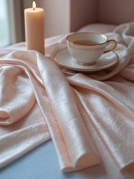 A luxurious self-care ritual with candles, silk robe, and gold details, symbolizing treating yourself like royalty.